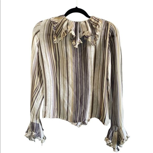 Grege Stripe Romantic Ruffle Sheer Blouse - Picture 3 of 7